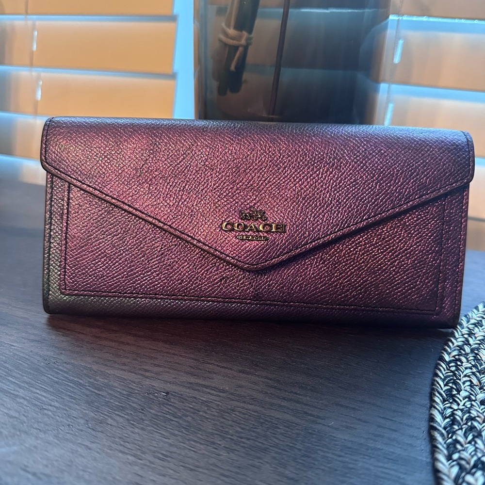 Coach Metallic Plum Envelope Wallet Clutch